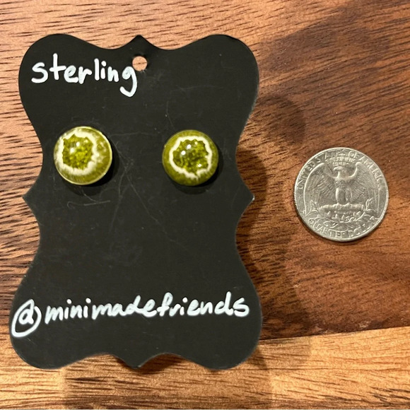 Artisan Green Acrylic Earrings • Sterling Silver Post - Picture 1 of 2